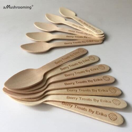 1000pcs laser engraved mini spoons in bulk disposable wooden teaspoons ice cream cake taster spoons custom cafe cake shop spoon