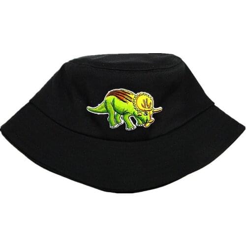 2021 Dinosaur Animal Embroidery Cotton Bucket Hat Fisherman Hat Outdoor Travel Hat Sun Cap Hats for Men and Women 373
