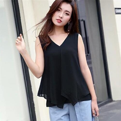 Plus size M-8XL 2020 Fashion Womens Sleeveless Chiffon Tank Top Casual Blouse Tunic Pure Color Pleated Big Swing Chiffon Shirts