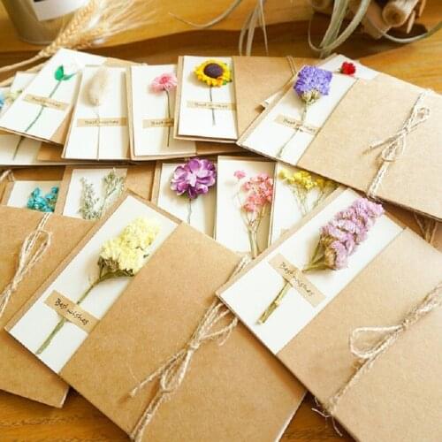 3pack Retro Kraft DIY Paper Dry Flower Horseshoe Daisy Greeting Card Handmade Wedding Party Invitation Envelopes
