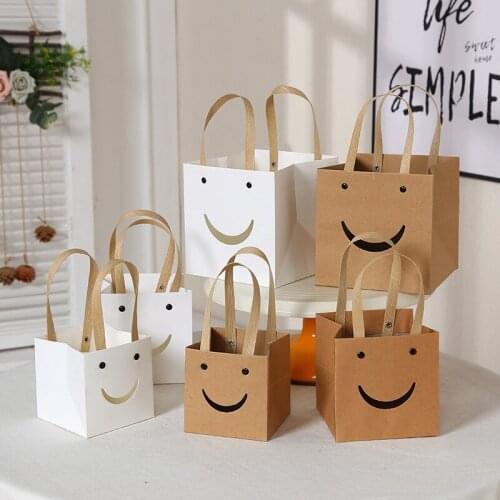 10pcs Square Kraft Paper Gift Bags White Hand-Held Bag For Wedding Home Party Christmas Packaging Gifts Cake Baking Bag