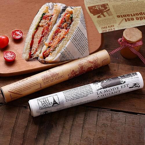 8M Vintage English Newspaper Baking Oil Paper Bread Wraping Oil-Absorbing Packing Sheet Cooking Bake Tool for Sandwich Hotdog
