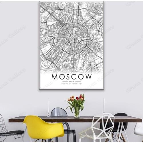 Black and White Russia City Map The Moscow City Map Poster HD Print Wall Art Canvas Nordic Landscape Painting for Home Decor