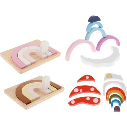 Wooden Rainbow Building Stacking Blocks Nesting Toys Gift for Toddlers Kids