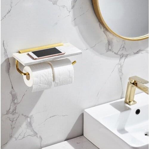 Toilet Paper Holder Phone Storage Brush Gold Aluminum and Marble Bathroom Accessories Tissue Holder Bathroom Shelf