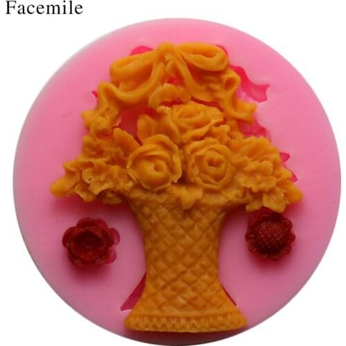 Facemile Flower Basket Fondant Gift Silicone Molds Cupcake Mould Gift Decorative Chocolate Baking Tools 50-266