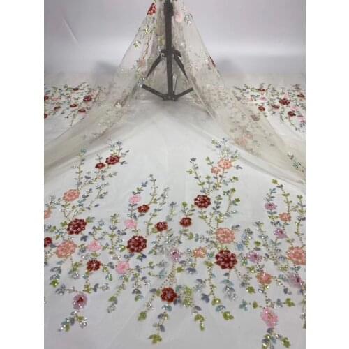 French Sequin Lace Fabric 2021 High Quality African Nigeria Embroidered Tulle Lace Fabric For Wedding Sewing J40411