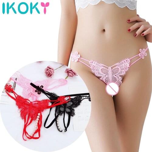 IKOKY G-string Thong Panties Women Sexy Panties Hot Erotic Panties Faux Pearl Decor