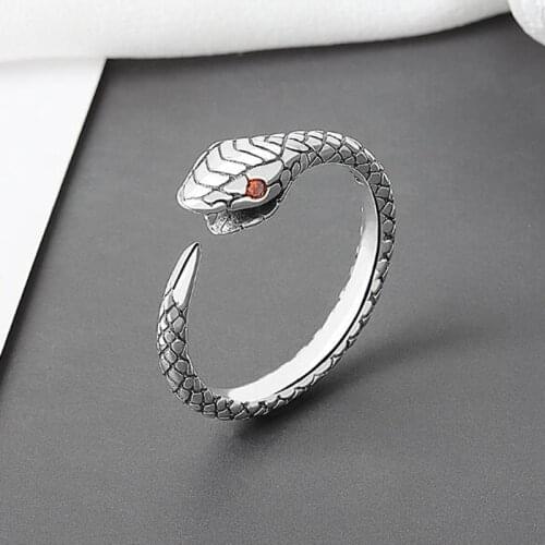 Personality Temperament Animal Silver Plated Jewelry Not Allergic Red Crystal Snake Opening Rings Dropshipping