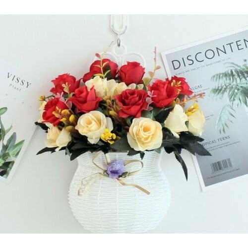 Artificial rose sunflower Lily chrysanthemum + flower basket wall hanging Nordic home decoration living room art Flowers pot