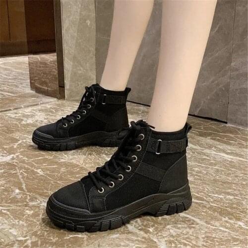 2021 Spring Autumn Women Canvas Shoes Female Fashion Summer Casual Sneakers Student High Top Lace Up Vulcanize Shoes Black White