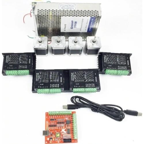 CNC Router Kit 4 Axis, 4pcs TB6600 4.0A stepper motor driver +4pcs Nema17 0.44NM motor+ mach3 USB stepper motor + power supply