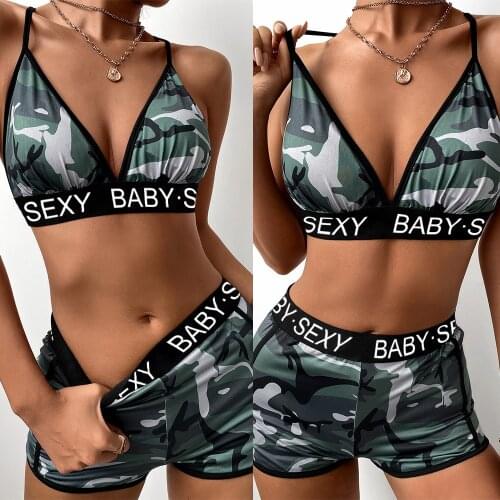 Camouflage Yoga Sports Women Underwear Set Army Green Ladies Tracksuit Clothing Set 2 Piece Fintess Clothes Outfit Set D30