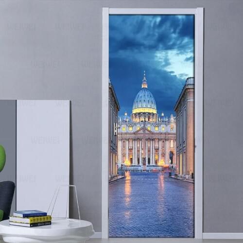 Beautiful Roman Architecture Castle Photo Door Sticker PVC Self-adhesive Wallpaper For Living Room Bedroom Door Home Decor Mural