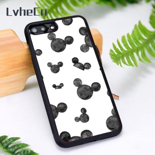 LvheCn Silicone Rubber Phone Case Cover for iPhone 6 6S 7 8 Plus X XS XR 11 12 Mini Pro Max Black and white mice