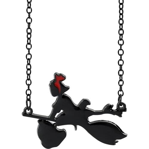 Miyazaki Anime KiKis Delivery Service Necklace Pendant Black Chain Magicdi Flight Broom Enamel Pendant Girl Boy Gift Jewelry