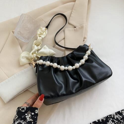 Fashion Women Small Square Shoulder Bags Pearl Chain Strap Candy Color Ladies Underarm Bags Female Simple Clutch Purse Handbags