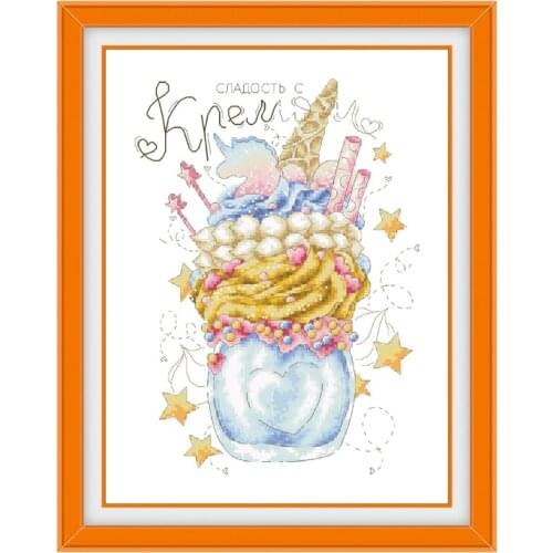 Delicious cold drink cross stitch kits icecream pattern design 18ct 14ct 11ct unprint canvas embroidery DIY needlework