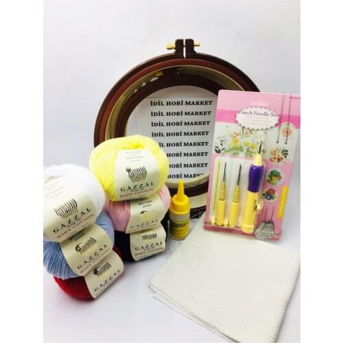 Punch Embroidery Set (punch Pulley, punch Needle, wool Rope, cloth, silicone)