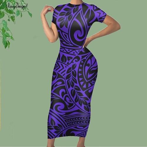 Noisydesigns Purple Women Sexy Bodycon Dress Polynesian Hawaiian Tapa Pattern Print Fashion Female 4XL Plus Size Women Clothing