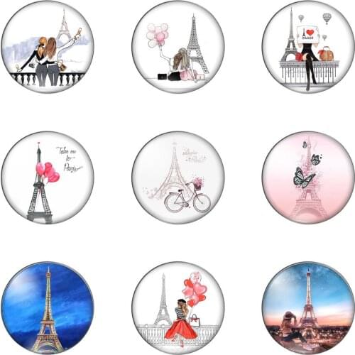 New Fashion Paris Eiffel Tower round Photo Glass Cabochon Demo Flat Back Making Findings Handmade DIY Accessories