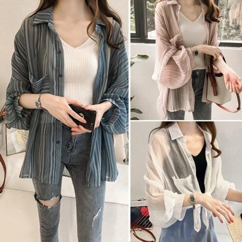 New Womens Summer Thin Outerwear Cardigan Long Sleeve Open Front Sun Clothing Tops Female Mid-length Loose Shawl Chiffon Shirt