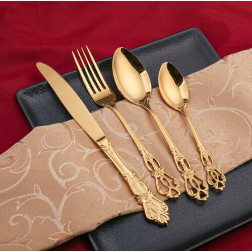 24pcs Cutlery Set Gold Dinnerware Stainless Steel Royal steak Knife Spoon Fork Kitchen Western Dinner Wedding Tableware Gifts