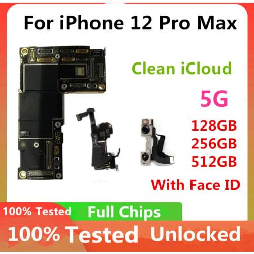 With Face ID Logicboard For iPhone 12 Pro Max Motherboard 128GB 256GB 512G Clean iCloud Unlocked Original Full Chips Completed