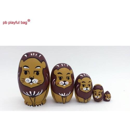 PB Playful bag Five layer egg lion animal Russian dolls lovely puzzle wooden toy set crafts Valentines Day gift HG11