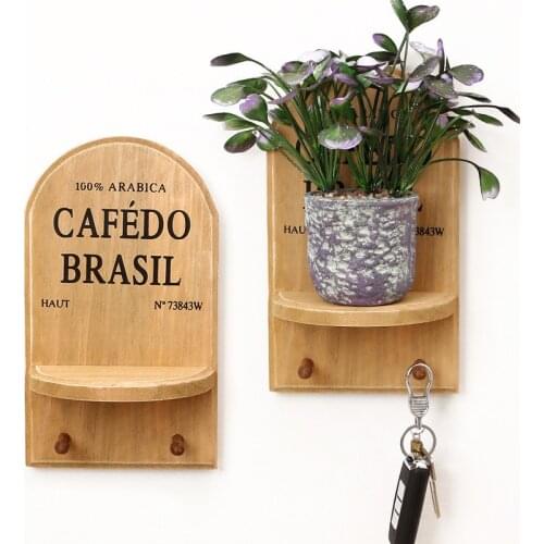 Household Decor Storage Shelf Wooden Wall Hanging Storage Rack Retro Wood Sundries Storage Shelf With Hooks Rack Wooden Craft