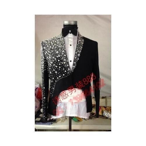 Luxury customs making rhinestone beading sewing black beading magician/stage jacket club/show/red carpet/tuxedo jacket