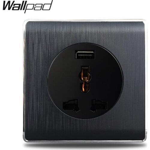 13A UK Wall Socket with USB Outlet Wallpad Satin Black Plastic UK British Outlet With USB Charging Port