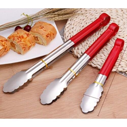 Stainless Steel Food Tong Non Slip Heat-Resistant Handle Bread Clamp Dessert Clip Lock Design Lace Head Cooking Tongs