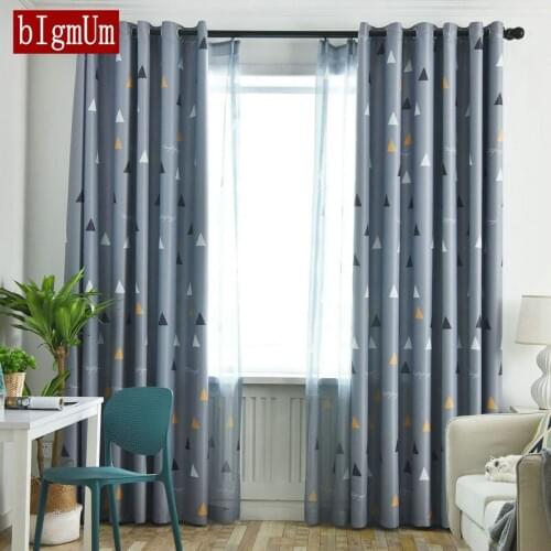Modern Geometry Printed Sheer Curtain Bedroom Living Room Blue/Brown Window Tulle Curtains Voile Curtain Blind Home Decorative