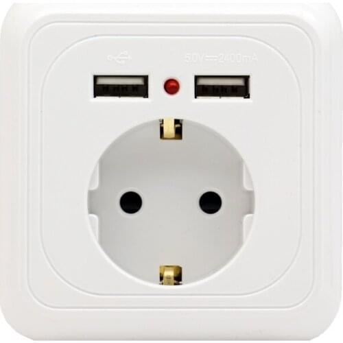 UNKAS 2018 New Arrival Manufacturer With 2.4A Dual USB Charger Port for Mobile Wall Power Socket 16A EU Standard Outlet