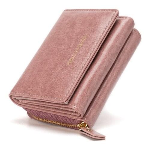 Vintage Wax Oil Leather Wallet For Women Top Quality Small Credit Card Holder Female Pink Cute Short Coin Purse Mini Money Bag