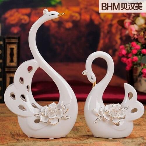 Behan US high-grade ceramic swan wedding gift ornaments home decorations craft creative living room furnishings gift