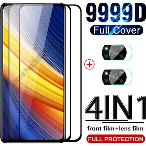 4in1 full cover protective tempered glasses case for xiaomi poco x3 m3 pro nfc litter f3 glass hd screen protector camera film