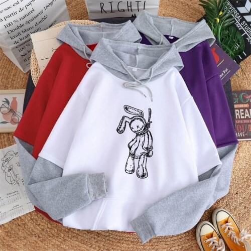 Fall Winter New Women Spell Color Stitching Hoodies Goth Rabbit Graphics Print Pullover Harajuku Style Korean Couples Sweatshirt