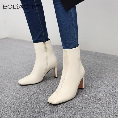 Chelsea Boots Female British Style 2021 Autumn Winter Single Boots Square Toe Thick Heel Women Thin High Heels Short Botas mujer