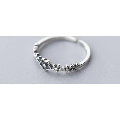 MloveAcc Solid Real Thai Silver Flower Rings for Women Girls 925 Sterling Silver Fashion Ring