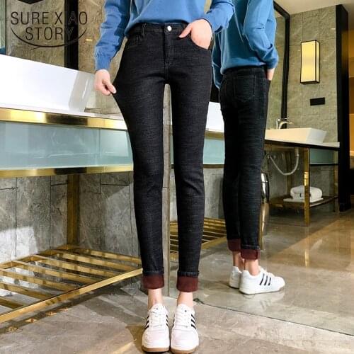 Winter Jeans Women Warm Thicken Soft Stretch Jeans High Waist Button Skinny Velvet Denim Pants Female Ladies Trousers 7582 50