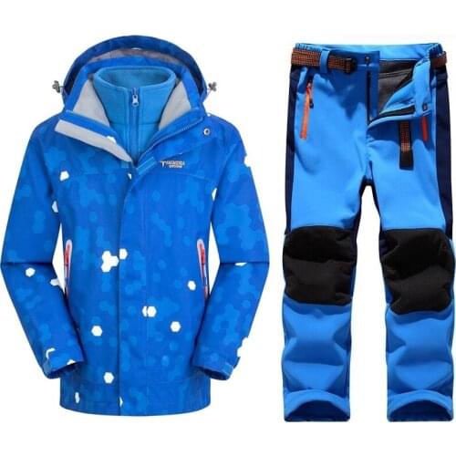 Winter Warm Waterproof Baby Boys Girls Climbing Clothing Sets Child Coat and Pant Children Outerwear Kids Sets 5-14 Years Old