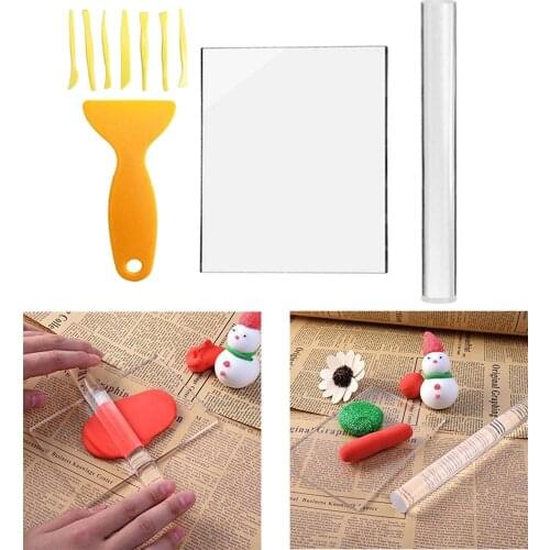 10pcs / Set Rubber Clay Tools Solid Acrylic Clay Rollers with Sheet Support Board