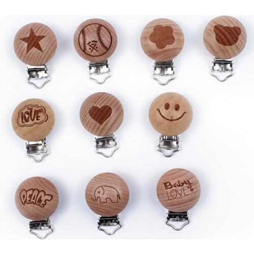 10 Style 50Pcs/Lot Baby Pacifier Clips Beech Clip Wood Metal Clips Jewelry for DIY Baby Teether Pacifier Chain Accesories