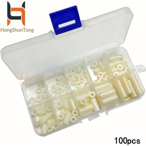 100pcs M3 ABS washer Round hole gasket Straight through column set 3mm-20mm Round hole plastic column