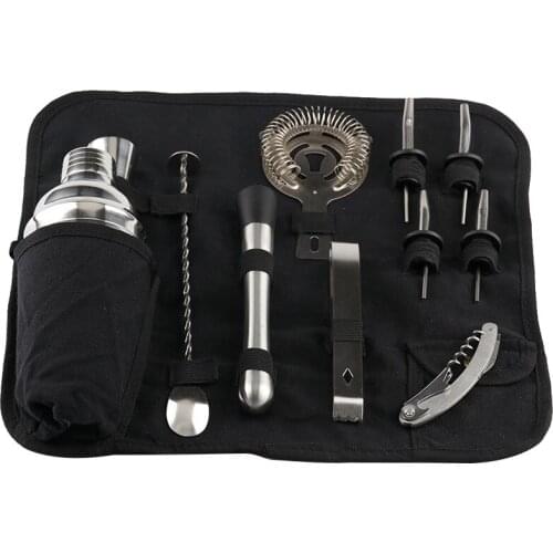 12Pcs Stainless Steel Cocktail Shaker Bar Set Bartender Kit Wine Martini Mixer Boston Shaker for Party Bar Tool Bartenders Roll