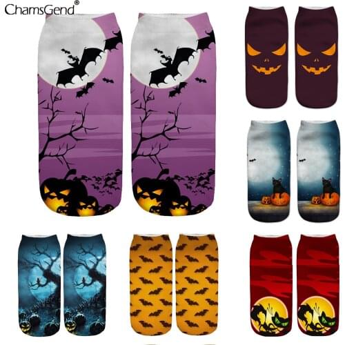 6 Pairs 2021 New 3d Halloween Printed Women Cotton Socks Funny Pumpkin Skull Lantern Halloween Socks Unisex Winter Socks