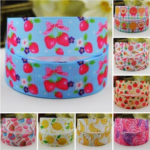 22mm 25mm 38mm 75mm Ruban satin Fruit & Candy Cartoon Character printed Grosgrain Ribbon party decoration 10 Yards Mul092