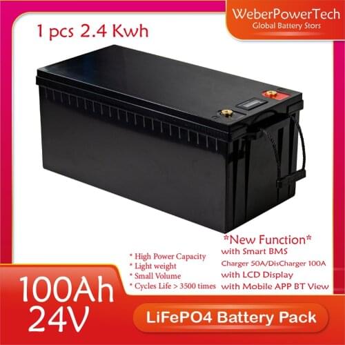24V 100Ah LiFePo4 Battery Cell Built-in 25.6V BMS Lithium Iron Phosphate Waterproof Rechargeable Battery for Boat Car Free Tax